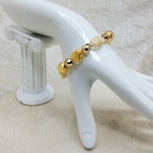 vintage gold metallic acrylic beaded stretch bracelet